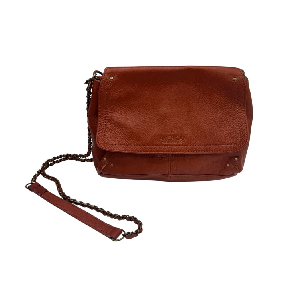 American Leather Co Brown Pebbled Leather Crossbody Shoulder Bag Chain Strap